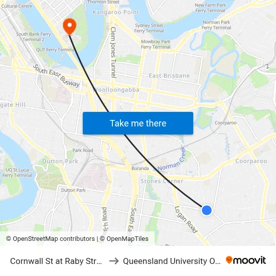 Cornwall St at Raby Street, Stop 19b to Queensland University Of Technology map