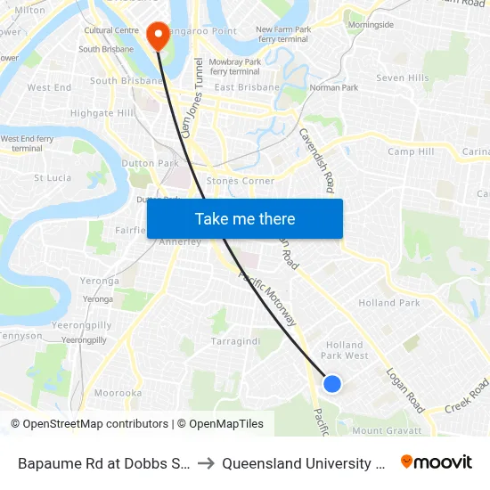 Bapaume Rd at Dobbs Street, Stop 63 to Queensland University Of Technology map