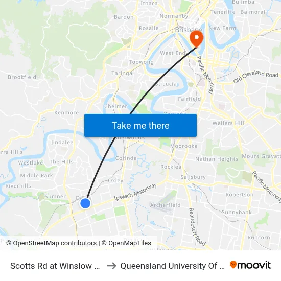 Scotts Rd at Winslow St, Stop 66 to Queensland University Of Technology map