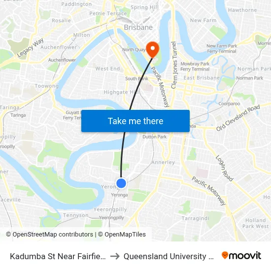Kadumba St Near Fairfield Rd, Stop 22 to Queensland University Of Technology map