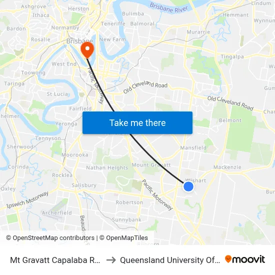 Mt Gravatt Capalaba Rd at Agaton to Queensland University Of Technology map