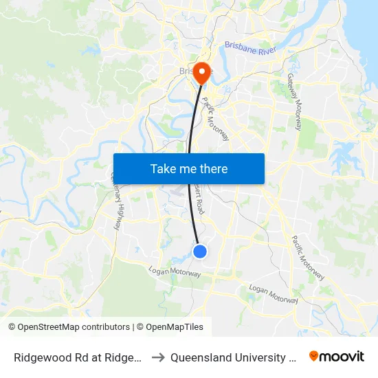 Ridgewood Rd at Ridgewood Heights to Queensland University Of Technology map