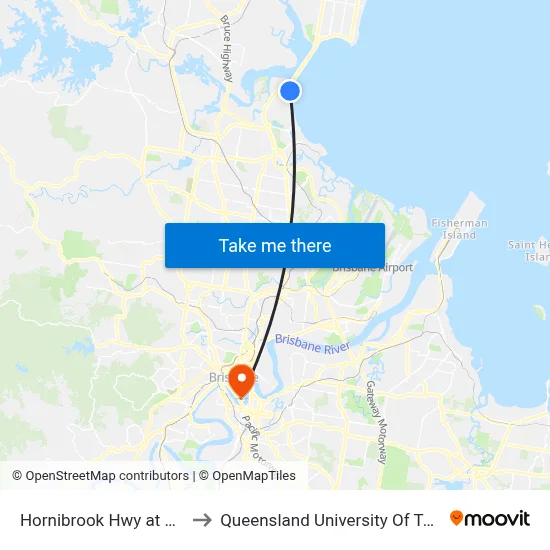 Hornibrook Hwy at Eventide to Queensland University Of Technology map