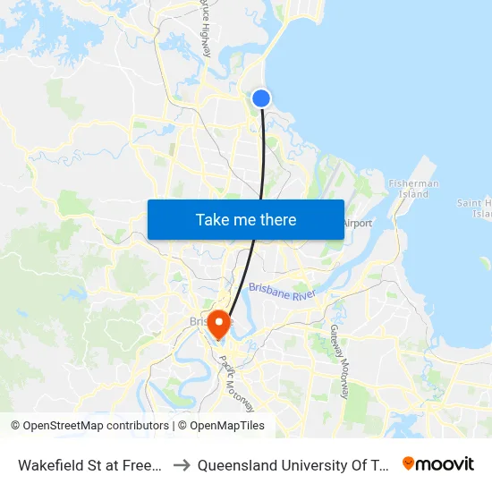 Wakefield St at Freemasons to Queensland University Of Technology map