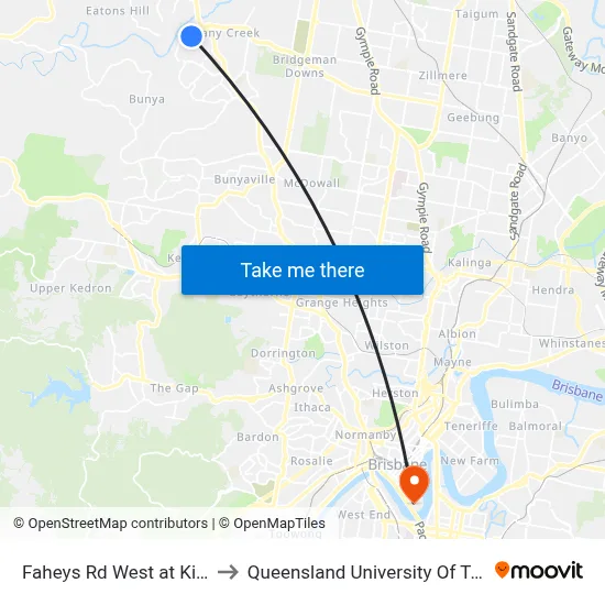 Faheys Rd West at Kingfisher to Queensland University Of Technology map