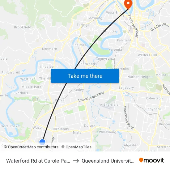 Waterford Rd at Carole Park Primary School to Queensland University Of Technology map
