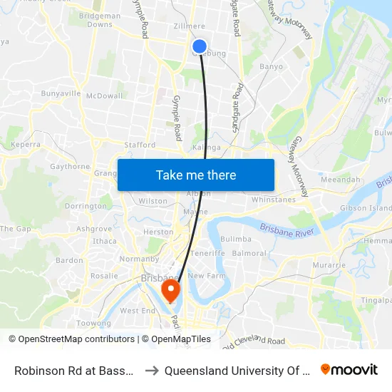 Robinson Rd at Bassano Street to Queensland University Of Technology map