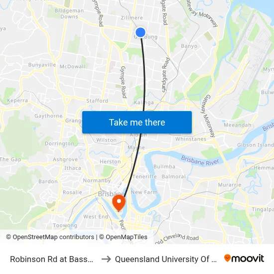 Robinson Rd at Bassano Street to Queensland University Of Technology map