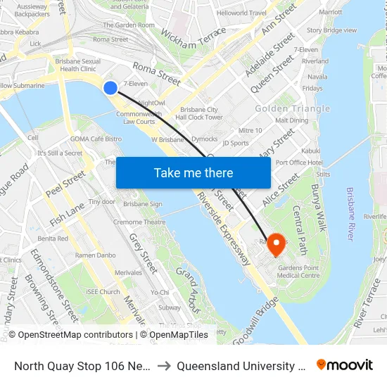 North Quay Stop 106 Near Herschel St to Queensland University Of Technology map