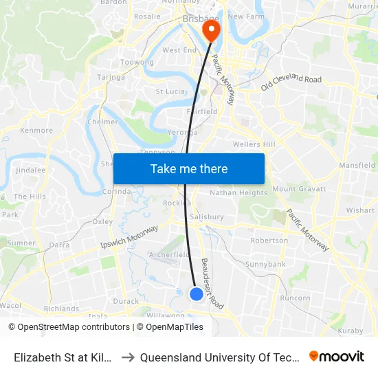 Elizabeth St at Kilkenny to Queensland University Of Technology map