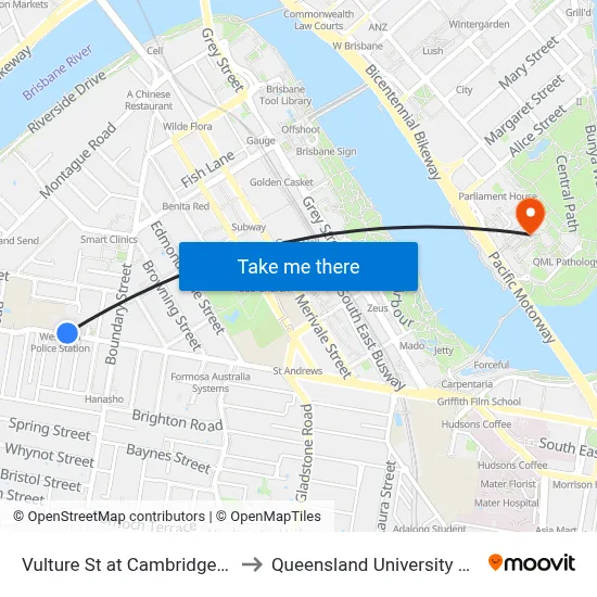 Vulture St at Cambridge Street, Stop 8 to Queensland University Of Technology map