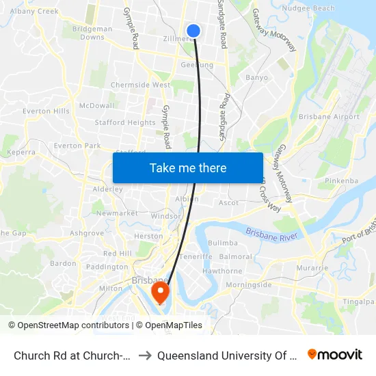 Church Rd at Church-Battersby to Queensland University Of Technology map
