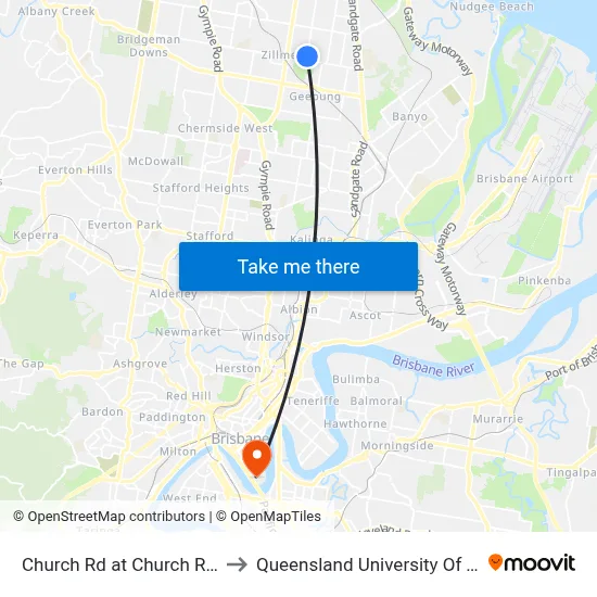 Church Rd at Church Road South to Queensland University Of Technology map