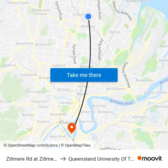 Zillmere Rd at Zillmere South to Queensland University Of Technology map