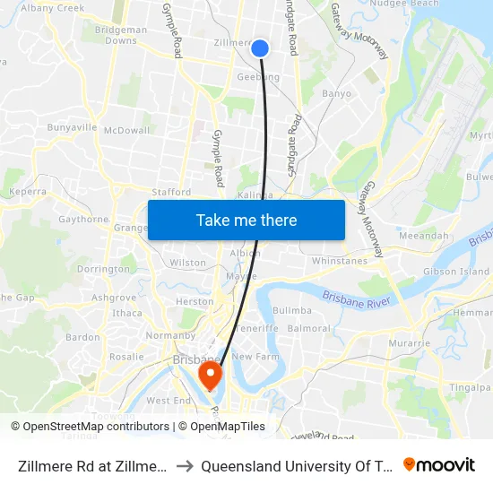 Zillmere Rd at Zillmere South to Queensland University Of Technology map