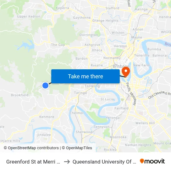 Greenford St at Merri Merri Park to Queensland University Of Technology map