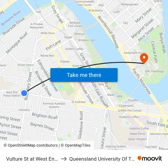Vulture St at West End, Stop 7 to Queensland University Of Technology map