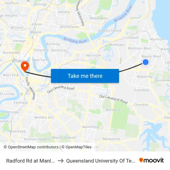 Radford Rd at Manly Vista to Queensland University Of Technology map