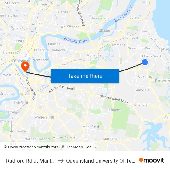 Radford Rd at Manly Vista to Queensland University Of Technology map