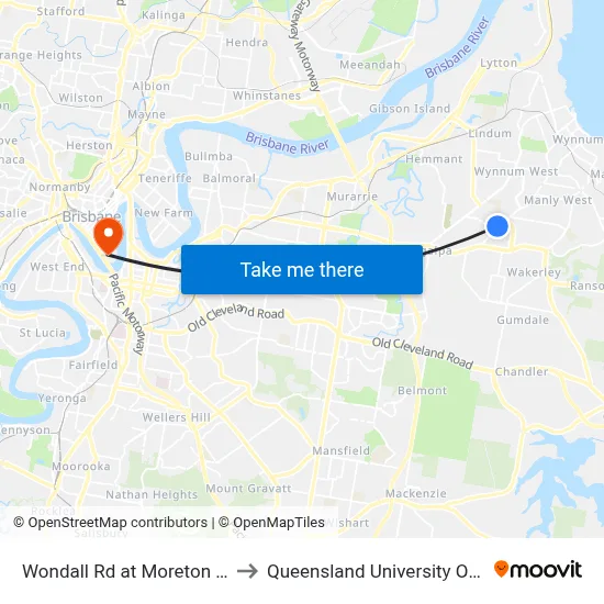 Wondall Rd at Moreton Bay College to Queensland University Of Technology map