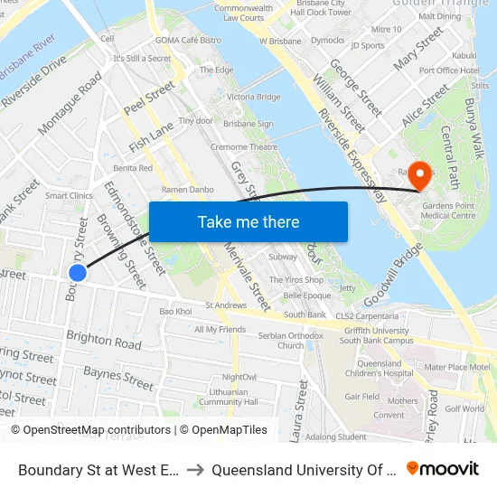 Boundary St at West End, Stop 7 to Queensland University Of Technology map