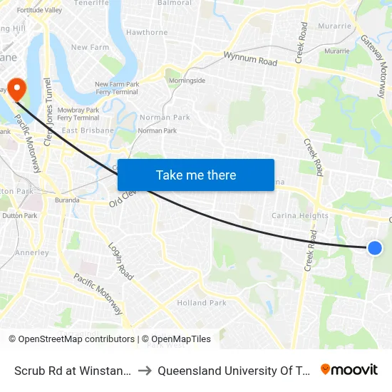 Scrub Rd at Winstanley East to Queensland University Of Technology map