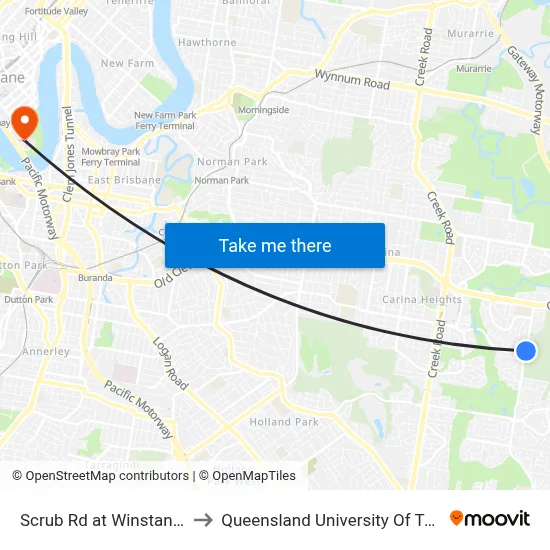 Scrub Rd at Winstanley East to Queensland University Of Technology map