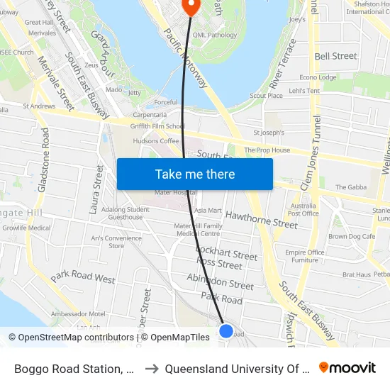 Boggo Road Station, Platform 5 to Queensland University Of Technology map