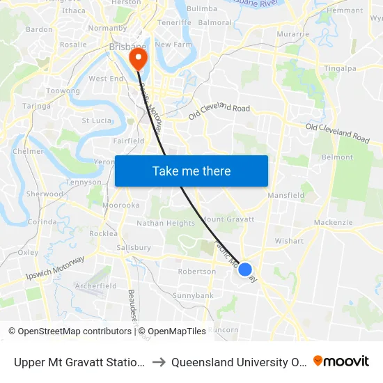 Upper Mt Gravatt Station, Platform 1 to Queensland University Of Technology map