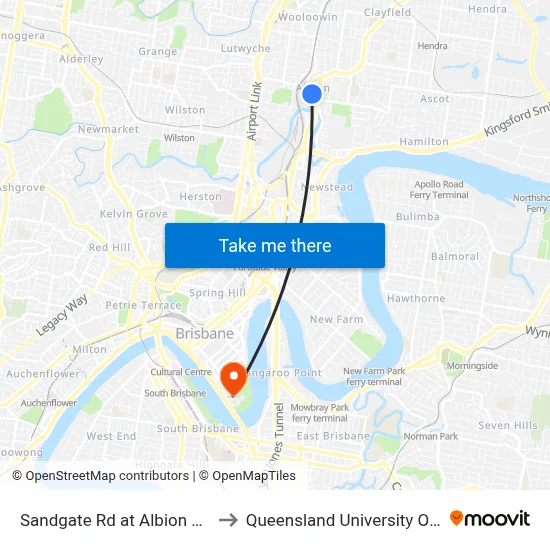 Sandgate Rd at Albion Road Stop 18 to Queensland University Of Technology map