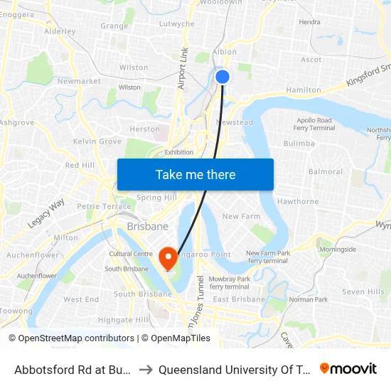 Abbotsford Rd at Burrows St to Queensland University Of Technology map