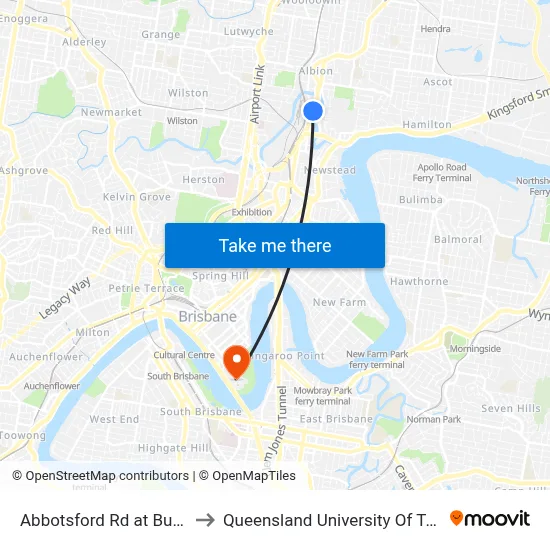 Abbotsford Rd at Burrows St to Queensland University Of Technology map