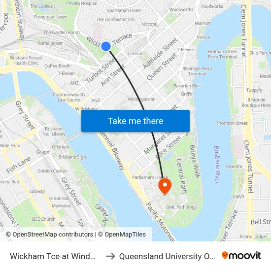 Wickham Tce at Windmill Stop 134 to Queensland University Of Technology map