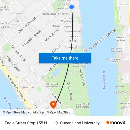 Eagle Street Stop 155 Near Charlotte St to Queensland University Of Technology map