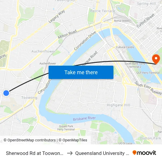 Sherwood Rd at Toowong West, Stop 22 to Queensland University Of Technology map