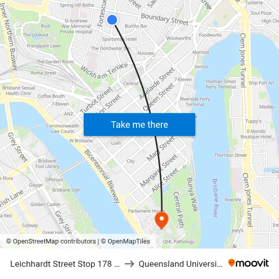 Leichhardt Street Stop 178 Near Little Edward St to Queensland University Of Technology map