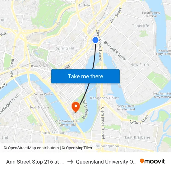 Ann Street Stop 216 at Valley Island to Queensland University Of Technology map