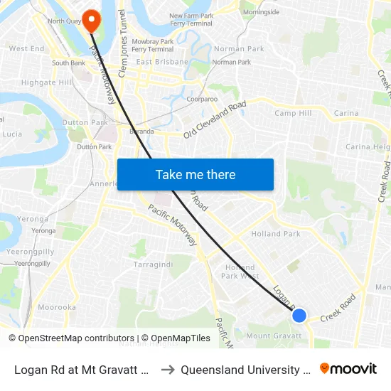 Logan Rd at Mt Gravatt Central, Stop 37 to Queensland University Of Technology map