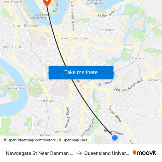 Newdegate St Near Denman St, Stop 22 - Temp Closure to Queensland University Of Technology map