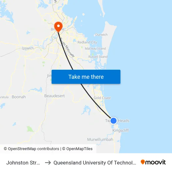 Johnston Street to Queensland University Of Technology map