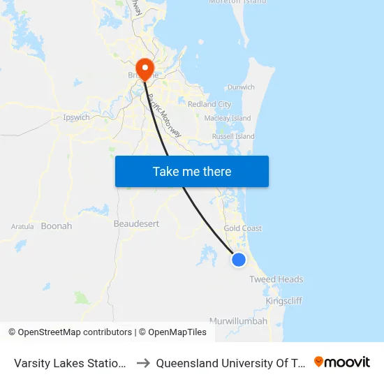 Varsity Lakes Station, Stop A to Queensland University Of Technology map