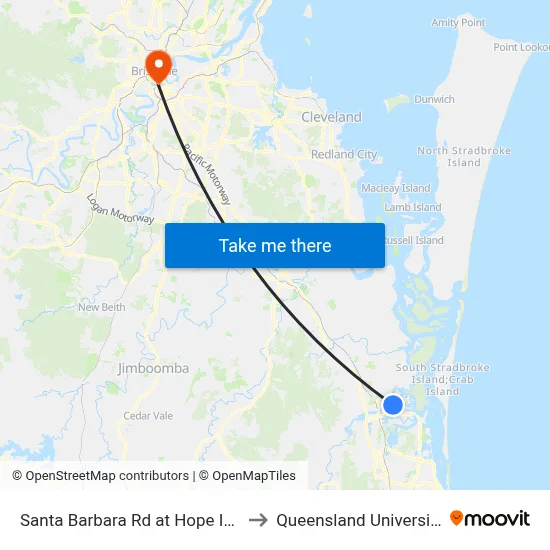Santa Barbara Rd at Hope Island Shopping Centre to Queensland University Of Technology map