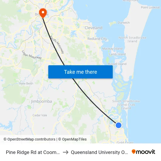 Pine Ridge Rd at Coombabah Road to Queensland University Of Technology map