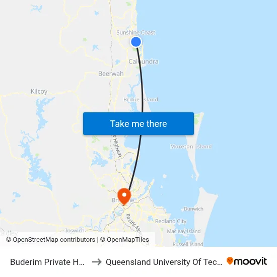 Buderim Private Hospital to Queensland University Of Technology map
