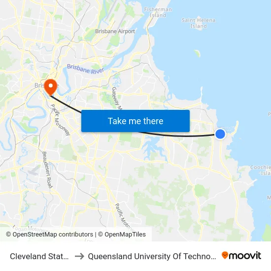 Cleveland Station to Queensland University Of Technology map