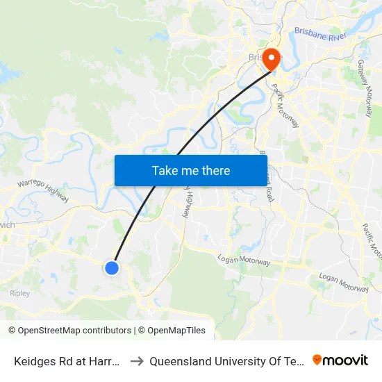 Keidges Rd at Harry Street to Queensland University Of Technology map
