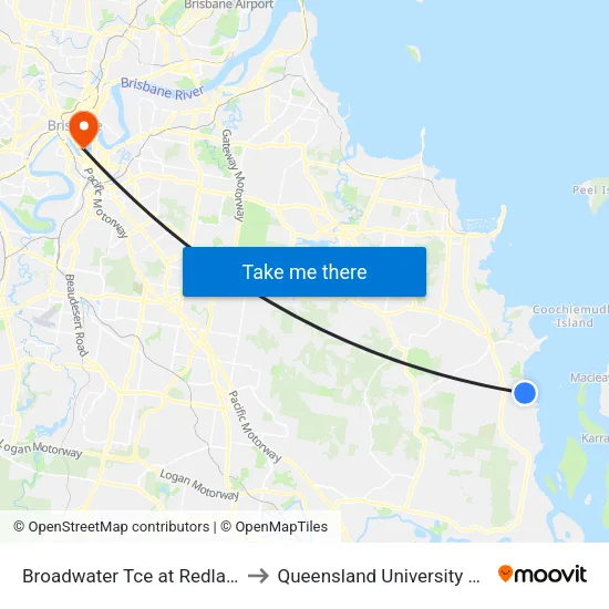 Broadwater Tce at Redland Bay Shops to Queensland University Of Technology map