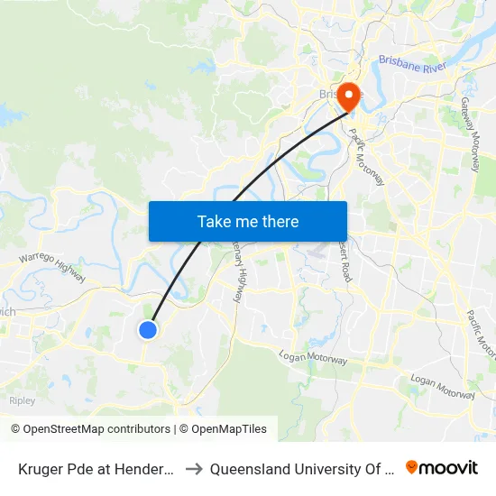 Kruger Pde at Henderson Street to Queensland University Of Technology map