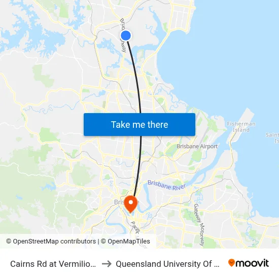 Cairns Rd at Vermilion Avenue to Queensland University Of Technology map