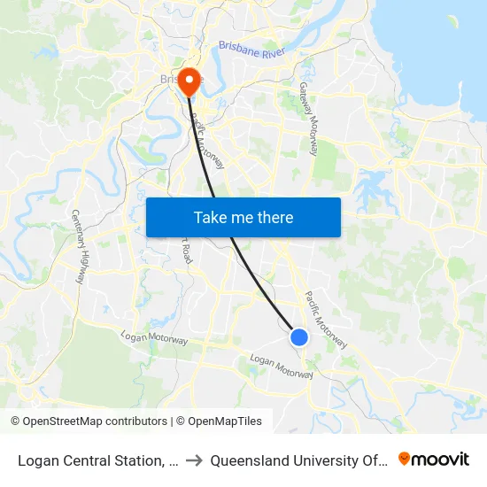 Logan Central Station, Platform 1 to Queensland University Of Technology map